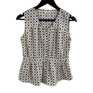 Tulle V Neck Patterned Peplum Sleeveless Top Size XS
